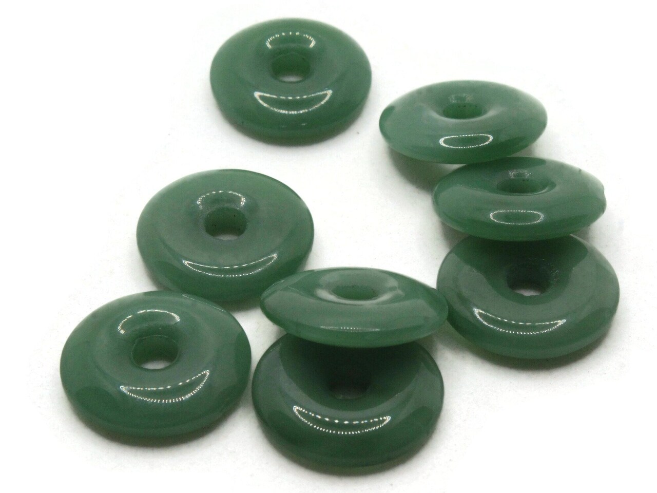 8 19mm Dark Green Glass Large Hole Donut Flat Round Ring Beads
